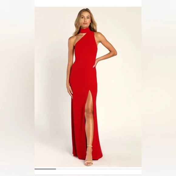 Lulu's Red One-Shoulder Maxi Dress - Picture 12 of 12